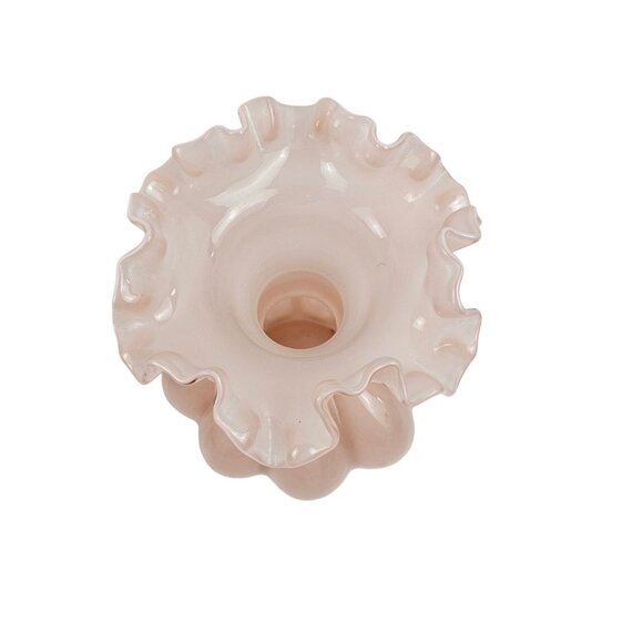 Vintage Fenton Art Glass Dusty Rose Pink Melon Vase Double Crimped Ruffle - Picture 3 of 9